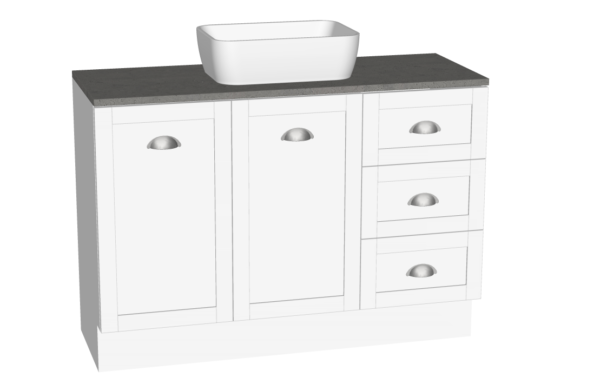 Hamilton 1200 Free Standing Satin White Cement Stone Brushed SS Handles - Pluto