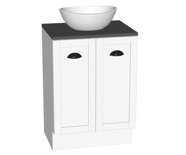 Hamilton 600 Free Standing Satin White Concrete Stone Black Handles - Organic Oval